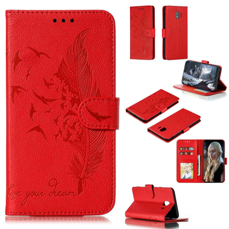 Feather Pattern Litchi Texture Horizontal Flip Leather Case with Wallet & Holder & Card Slots, Fo...