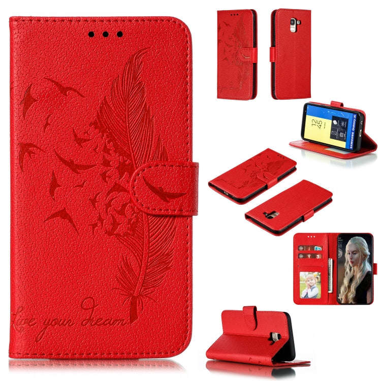 Feather Pattern Litchi Texture Horizontal Flip Leather Case with Wallet & Holder & Card Slots, Fo...