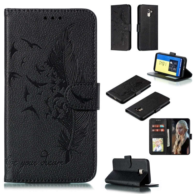 Feather Pattern Litchi Texture Horizontal Flip Leather Case with Wallet & Holder & Card Slots, Fo...