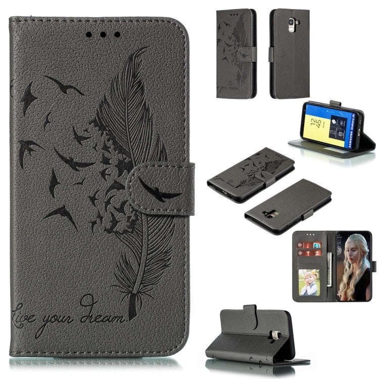 Feather Pattern Litchi Texture Horizontal Flip Leather Case with Wallet & Holder & Card Slots, Fo...
