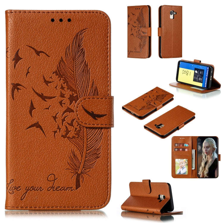 Feather Pattern Litchi Texture Horizontal Flip Leather Case with Wallet & Holder & Card Slots, Fo...