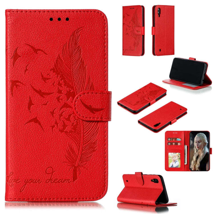 Feather Pattern Litchi Texture Horizontal Flip Leather Case with Wallet & Holder & Card Slots, Fo...