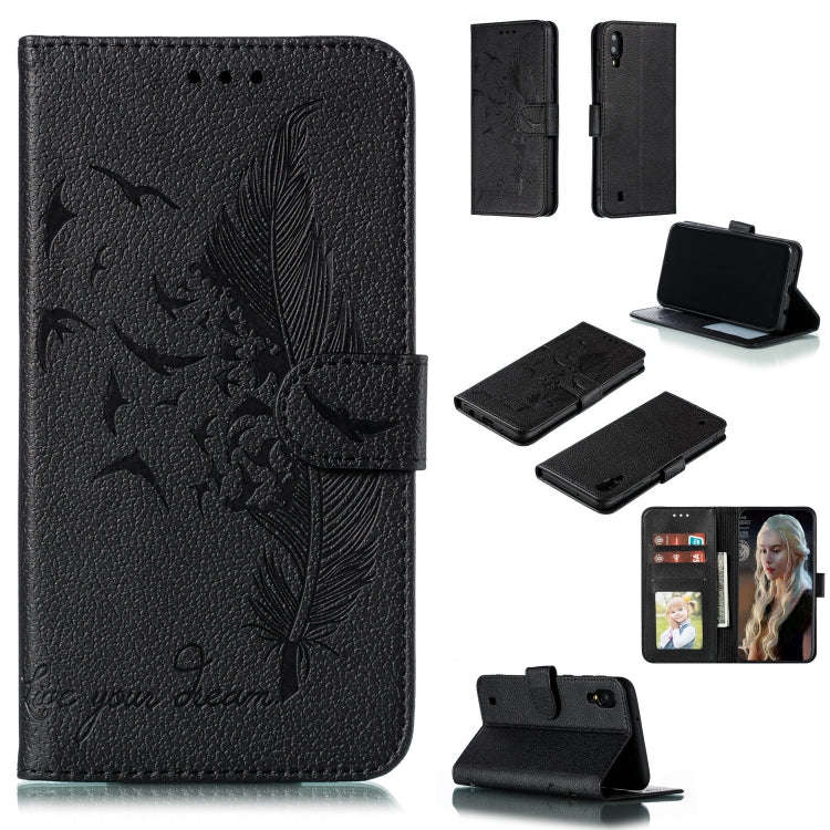 Feather Pattern Litchi Texture Horizontal Flip Leather Case with Wallet & Holder & Card Slots, Fo...