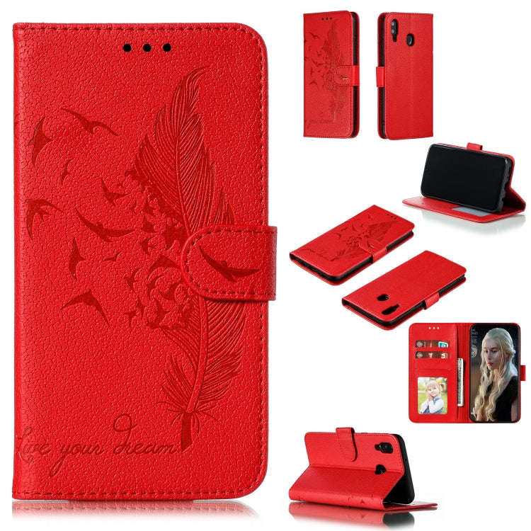Feather Pattern Litchi Texture Horizontal Flip Leather Case with Wallet & Holder & Card Slots, Fo...