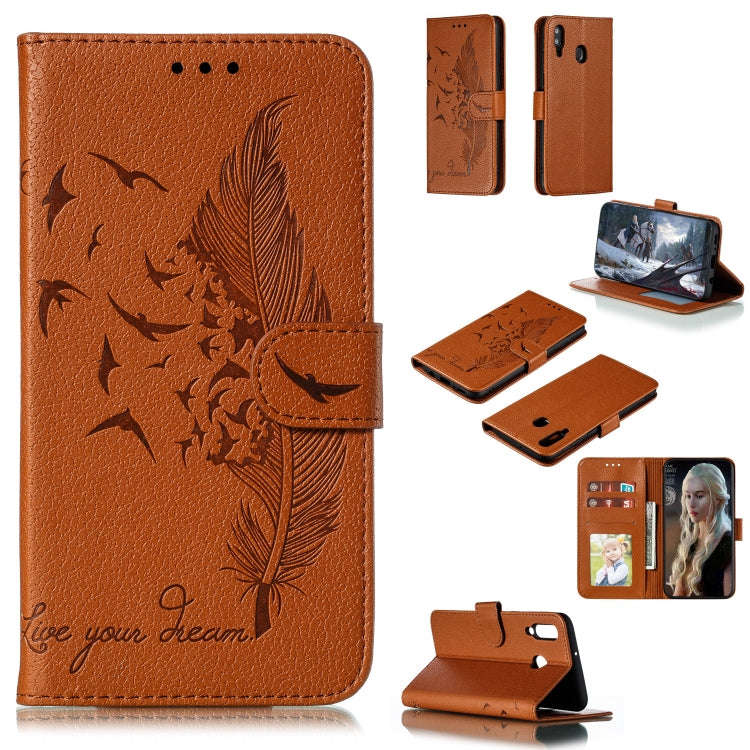Feather Pattern Litchi Texture Horizontal Flip Leather Case with Wallet & Holder & Card Slots, Fo...