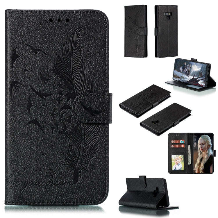 Feather Pattern Litchi Texture Horizontal Flip Leather Case with Wallet & Holder & Card Slots, Fo...