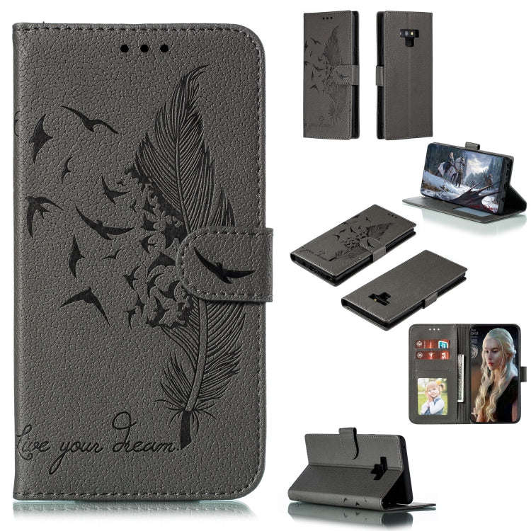 Feather Pattern Litchi Texture Horizontal Flip Leather Case with Wallet & Holder & Card Slots, Fo...