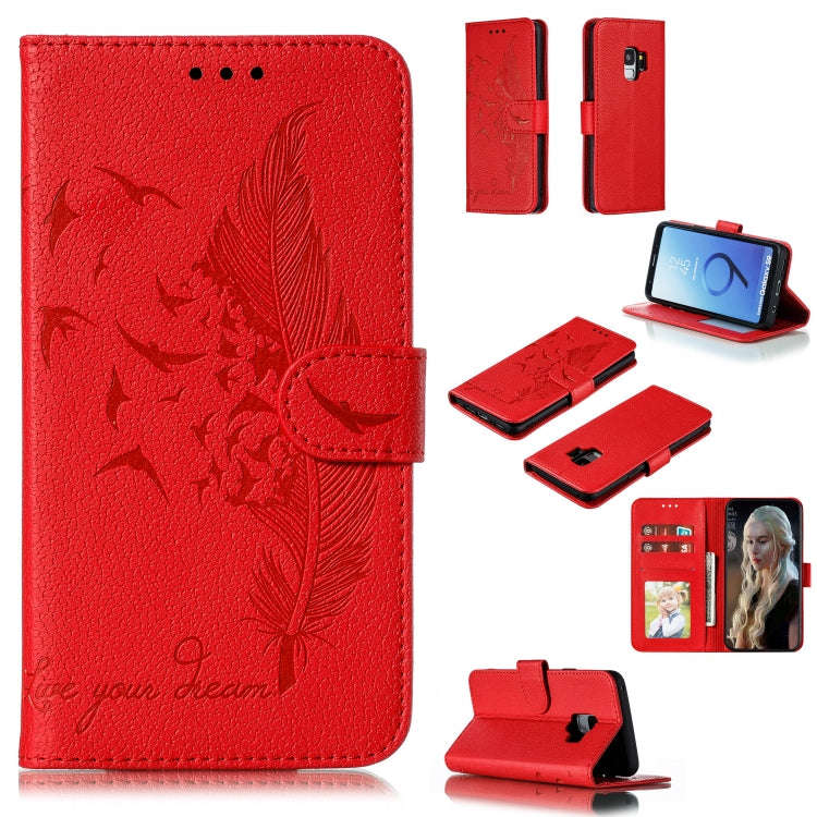 Feather Pattern Litchi Texture Horizontal Flip Leather Case with Wallet & Holder & Card Slots, Fo...