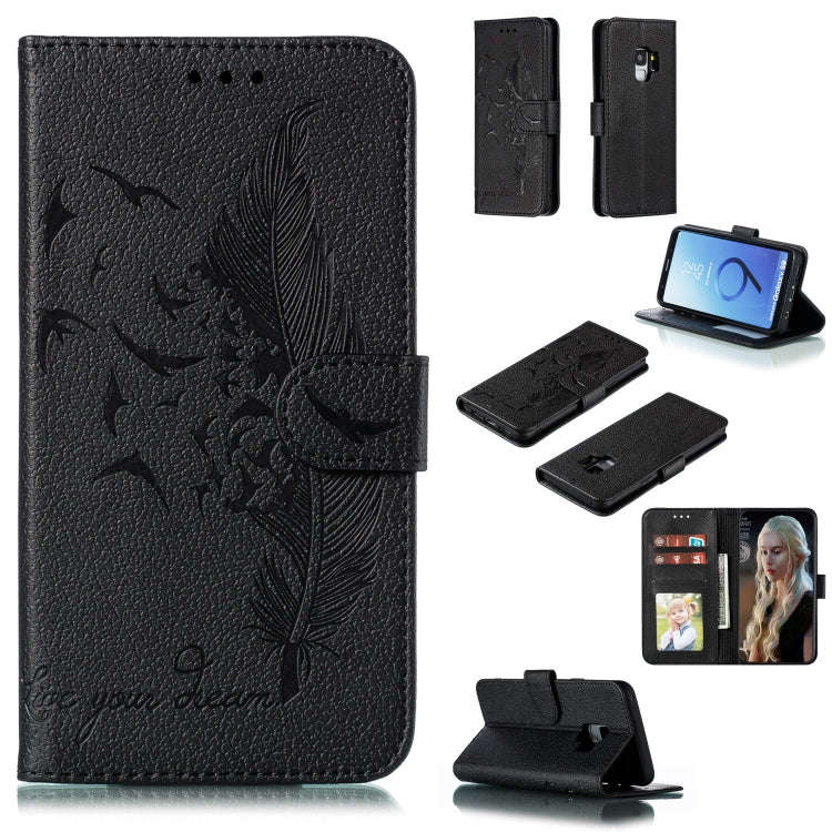 Feather Pattern Litchi Texture Horizontal Flip Leather Case with Wallet & Holder & Card Slots, Fo...