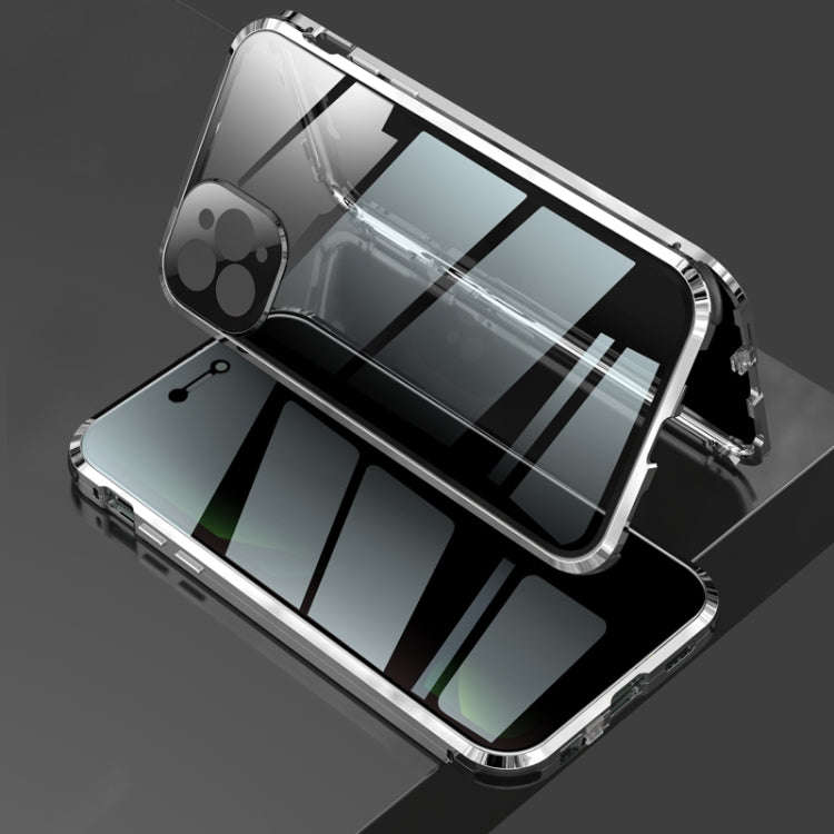 Four-corner Shockproof Anti-peeping Magnetic Metal Frame Double-sided Tempered Glass Case, For iP...
