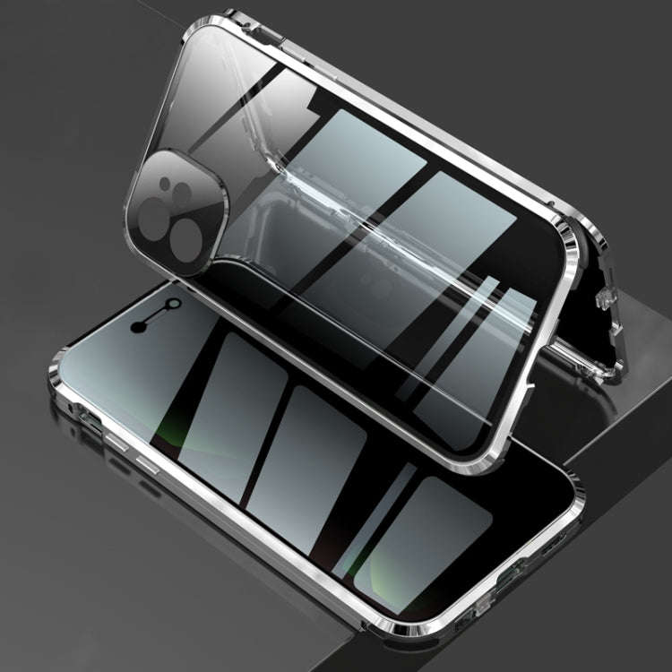 Four-corner Shockproof Anti-peeping Magnetic Metal Frame Double-sided Tempered Glass Case, For iP...