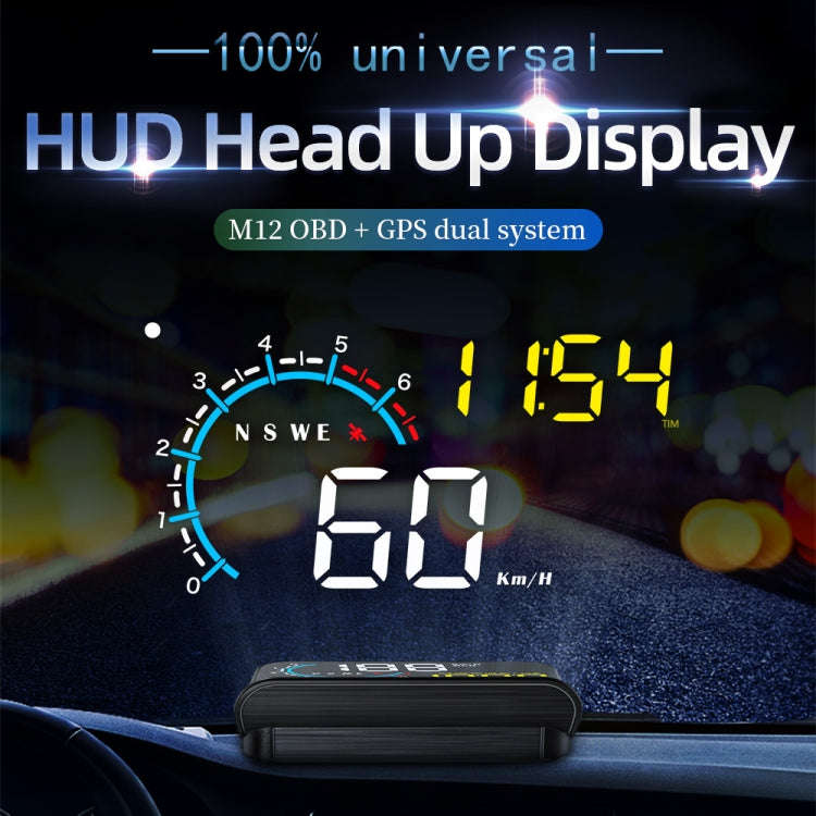 M12 OBD2 + GPS Mode Car Head-up Display HUD Overspeed / Speed / Water Temperature / Low Voltage /...