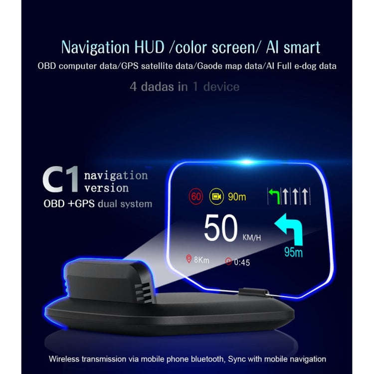 C1 OBD2 + GPS Mode Car HUD Head-up Display Compass / Speed / Water Temperature / Voltage Display ...