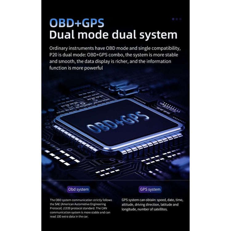 P20 OBD2 + GPS Mode Car Head-up Display HUD Overspeed / Speed / Water Temperature Alarm, P20