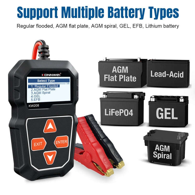KONNWEI KW208 Car TFT Color Screen Battery Tester Support 8 Languages, KW208