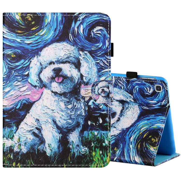 Sewing Thread Horizontal Painted Flat Leather Case with Pen Cover & Anti Skid Strip & Card Slot &...