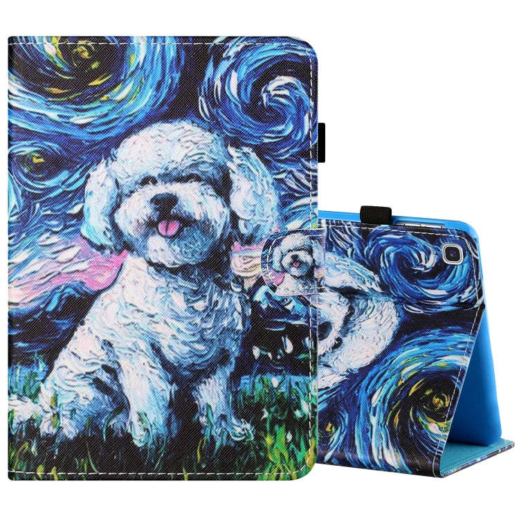 Sewing Thread Horizontal Painted Flat Leather Case with Pen Cover & Anti Skid Strip & Card Slot &...