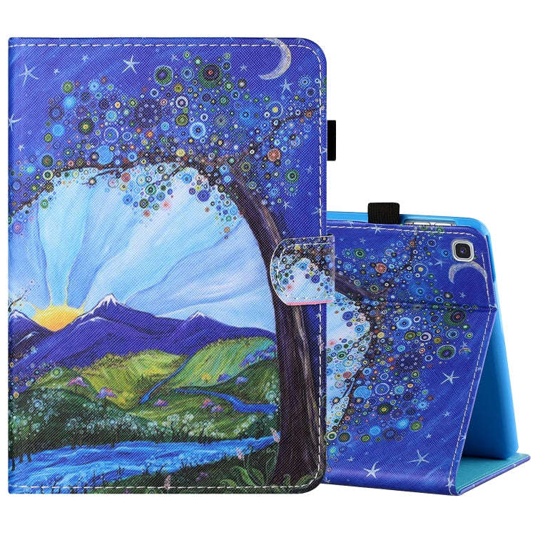 Sewing Thread Horizontal Painted Flat Leather Case with Pen Cover & Anti Skid Strip & Card Slot &...