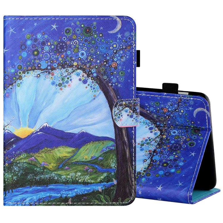 Sewing Thread Horizontal Painted Flat Leather Case with Pen Cover & Anti Skid Strip & Card Slot &...