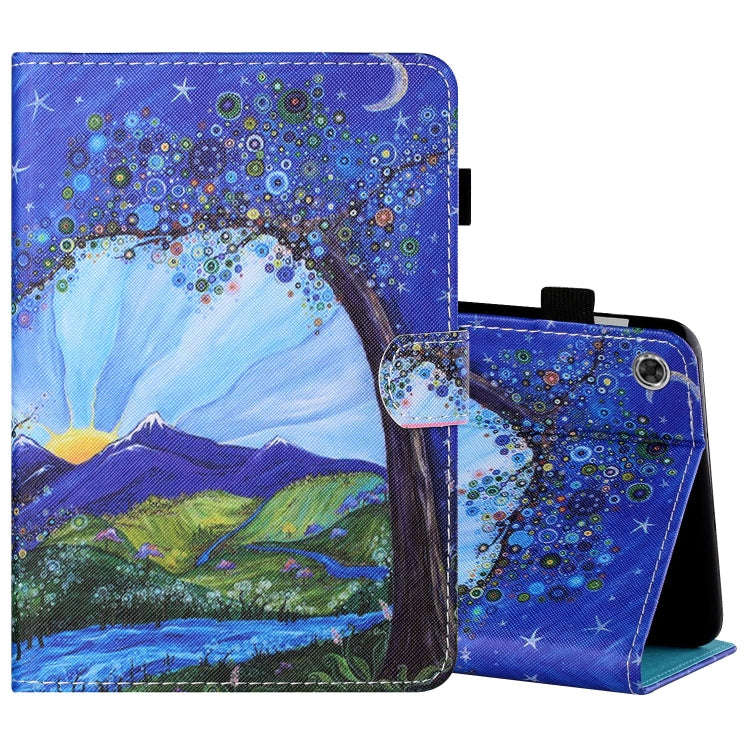 Sewing Thread Horizontal Painted Flat Leather Case with Pen Cover & Anti Skid Strip & Card Slot &...