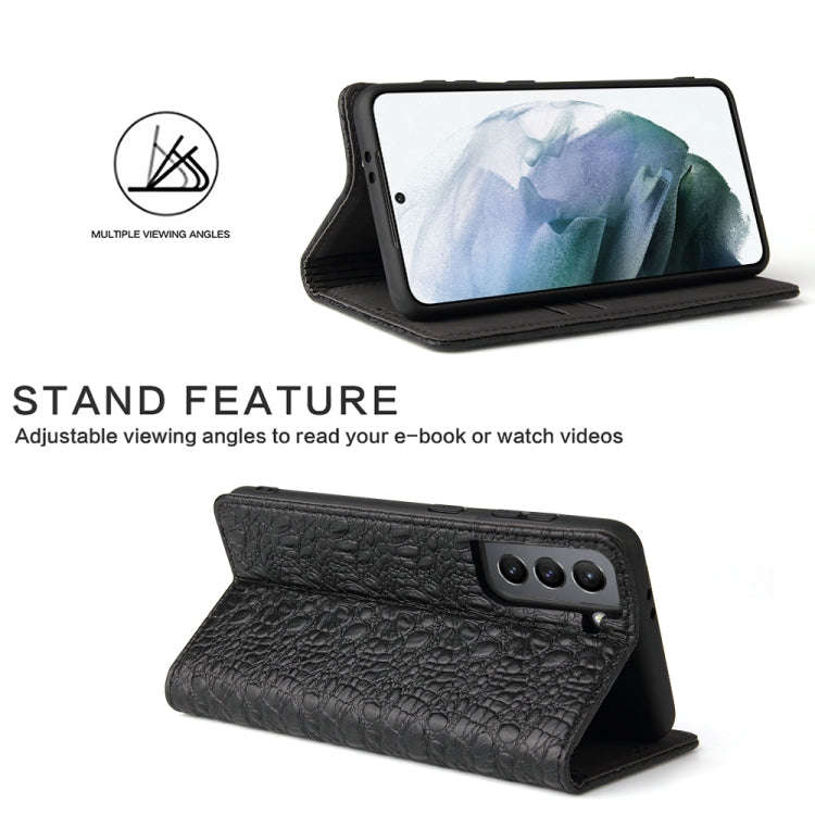 Fierre Shann Crocodile Texture Magnetic Horizontal Flip Genuine Leather Case with Holder & Card S...