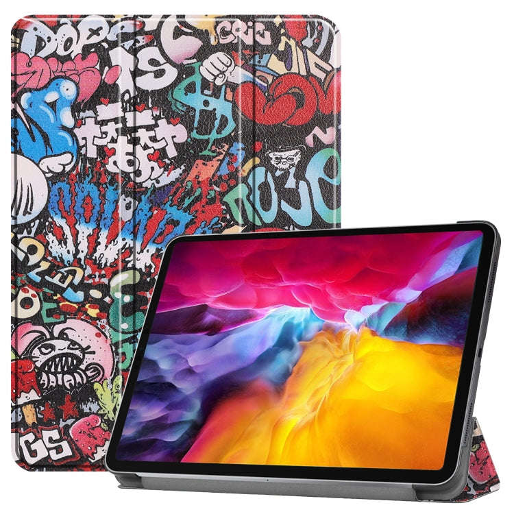 Colored Drawing Horizontal Flip PC + PU Leather Case with Three-folding Holder & Sleep / Wake-up ...