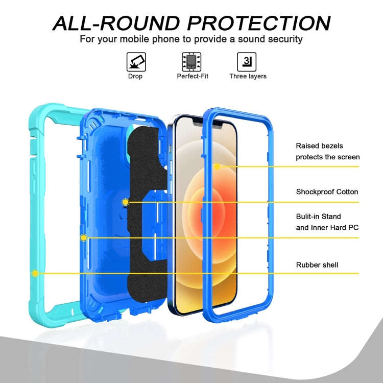 PC + Rubber 3-layers Shockproof Protective Case with Rotating Holder, For iPhone 12 Mini, For iPh...