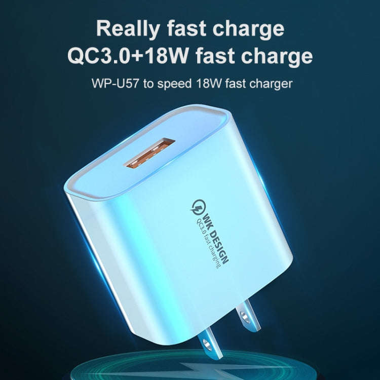 WK WP-U57 Max 18W Maxspeed QC3.0 Fast Charger + USB to 8 Pin Data Cable, US Plug