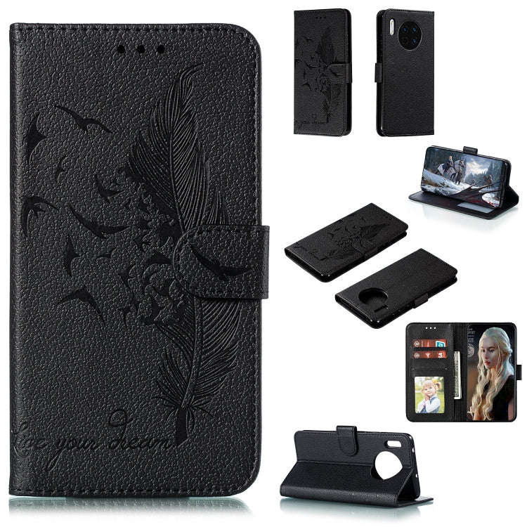 Feather Pattern Litchi Texture Horizontal Flip Leather Case with Holder & Wallet & Card Slots, Fo...
