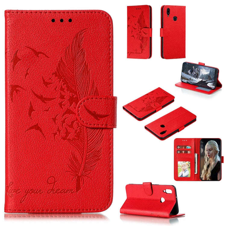 Feather Pattern Litchi Texture Horizontal Flip Leather Case with Holder & Wallet & Card Slots, Fo...