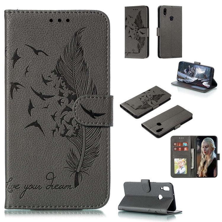 Feather Pattern Litchi Texture Horizontal Flip Leather Case with Holder & Wallet & Card Slots, Fo...