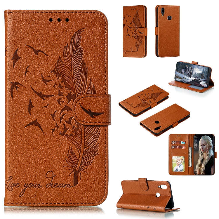 Feather Pattern Litchi Texture Horizontal Flip Leather Case with Holder & Wallet & Card Slots, Fo...