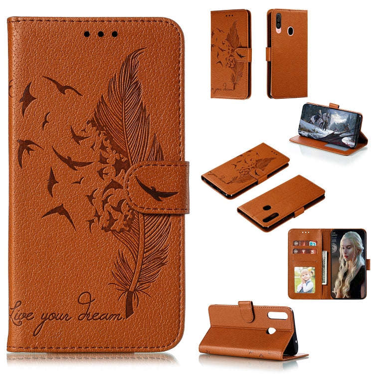 Feather Pattern Litchi Texture Horizontal Flip Leather Case with Holder & Wallet & Card Slots, Fo...