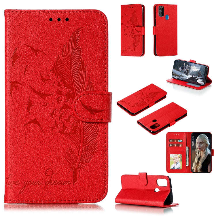 Feather Pattern Litchi Texture Horizontal Flip Leather Case with Holder & Wallet & Card Slots, Fo...