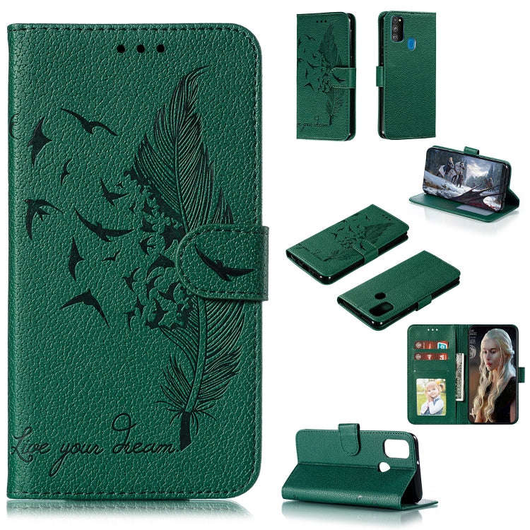 Feather Pattern Litchi Texture Horizontal Flip Leather Case with Holder & Wallet & Card Slots, Fo...