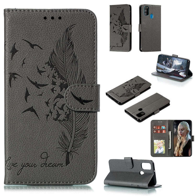 Feather Pattern Litchi Texture Horizontal Flip Leather Case with Holder & Wallet & Card Slots, Fo...