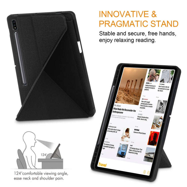 Cloth Texture Multi-folding Horizontal Flip PU Leather Shockproof Case with Holder & Sleep / Wake...