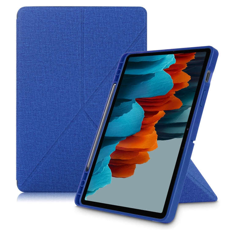Cloth Texture Multi-folding Horizontal Flip PU Leather Shockproof Case with Holder & Sleep / Wake...