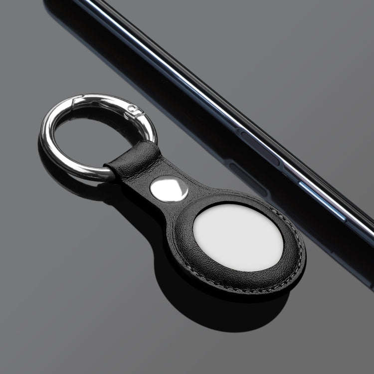 Anti-scratch Top-layer Cowhide Leather Case Cover with Switchable Keychain Ring for AirTag 2nd Ge...