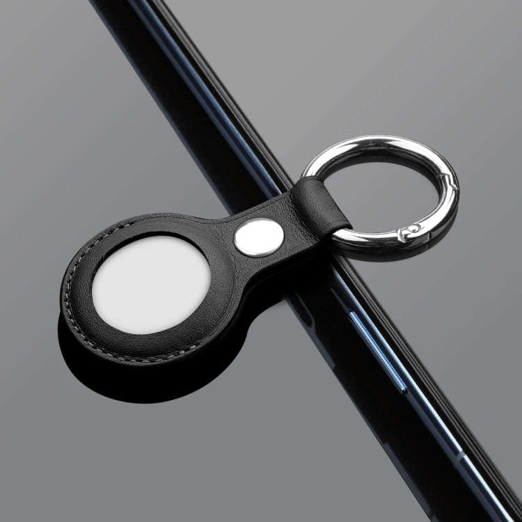 Anti-scratch Top-layer Cowhide Leather Case Cover with Switchable Keychain Ring for AirTag 2nd Ge...