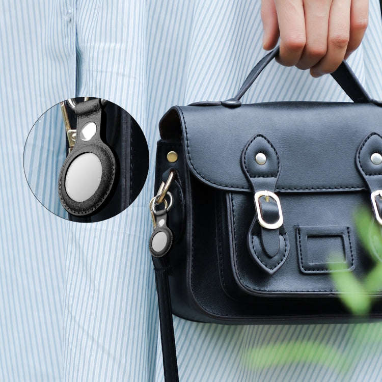 Anti-scratch Top-layer Cowhide Leather Case Cover with Switchable Keychain Ring for AirTag 2nd Ge...