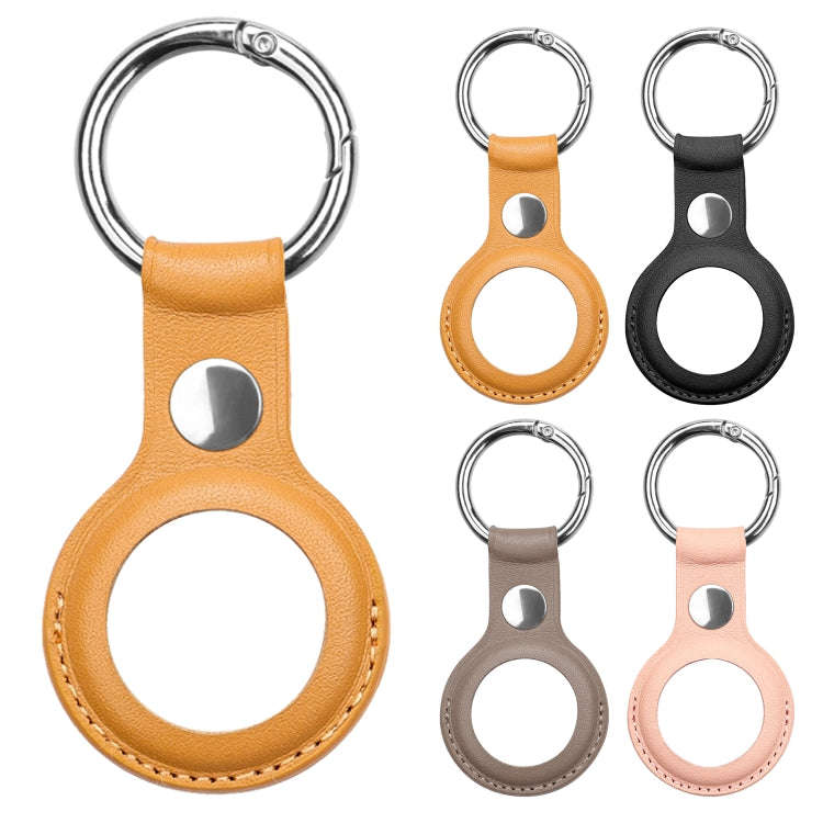 Anti-scratch Top-layer Cowhide Leather Case Cover with Switchable Keychain Ring for AirTag 2nd Ge...