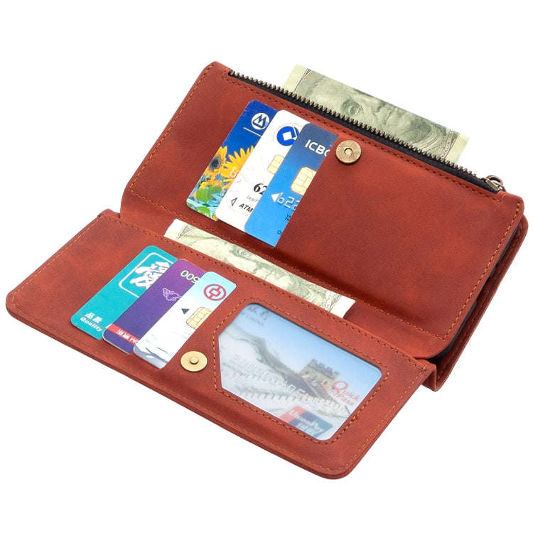 Skin Feel Detachable Magnetic Zipper Horizontal Flip PU Leather Case with Multi-Card Slots & Hold...