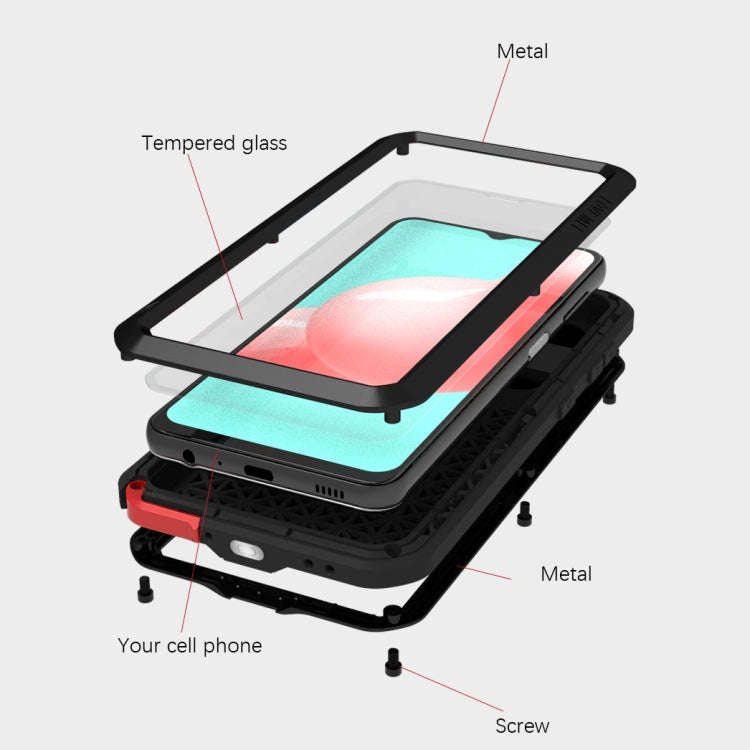 LOVE MEI Metal Shockproof Waterproof Dustproof Protective Case with Glass, For Samsung Galaxy A32...