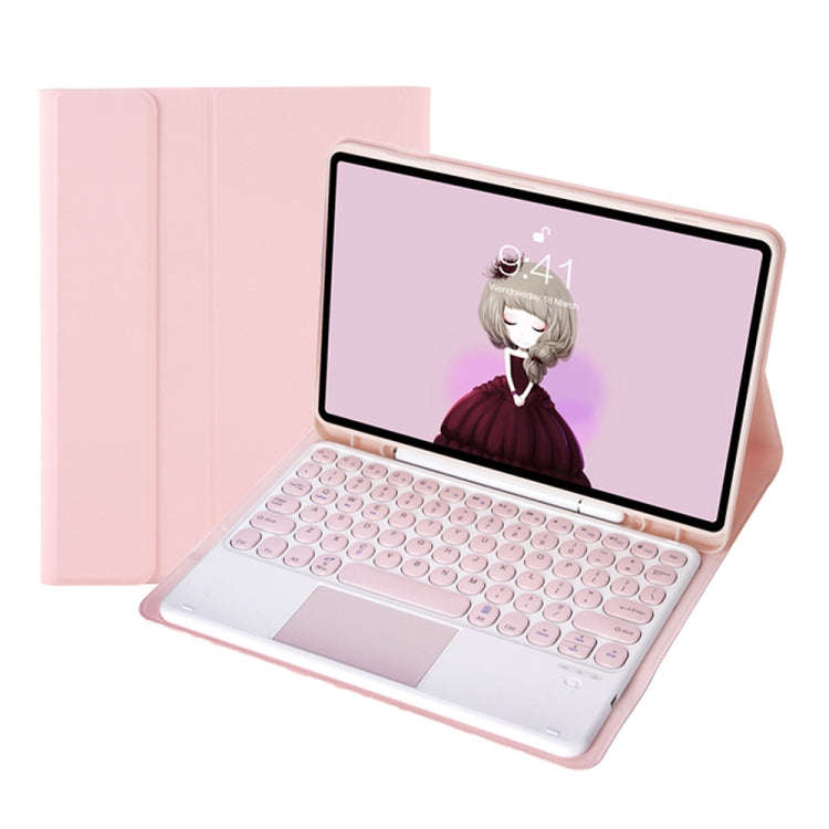 YT098B-A Detachable Candy Color Skin Feel Texture Round Keycap Bluetooth Keyboard Leather Case wi...