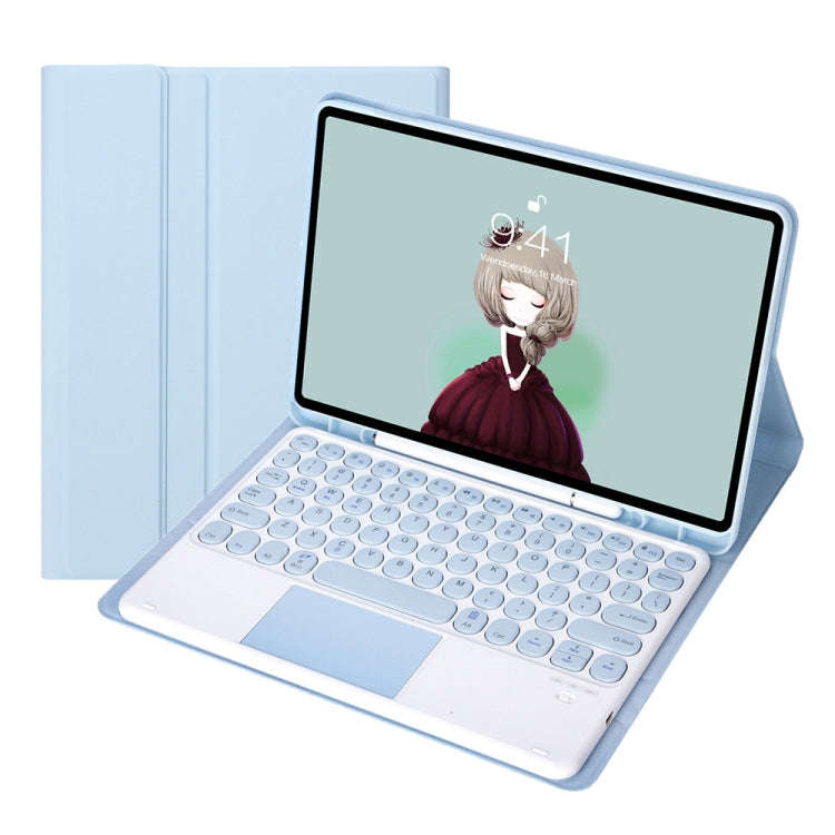 YT098B-A Detachable Candy Color Skin Feel Texture Round Keycap Bluetooth Keyboard Leather Case wi...