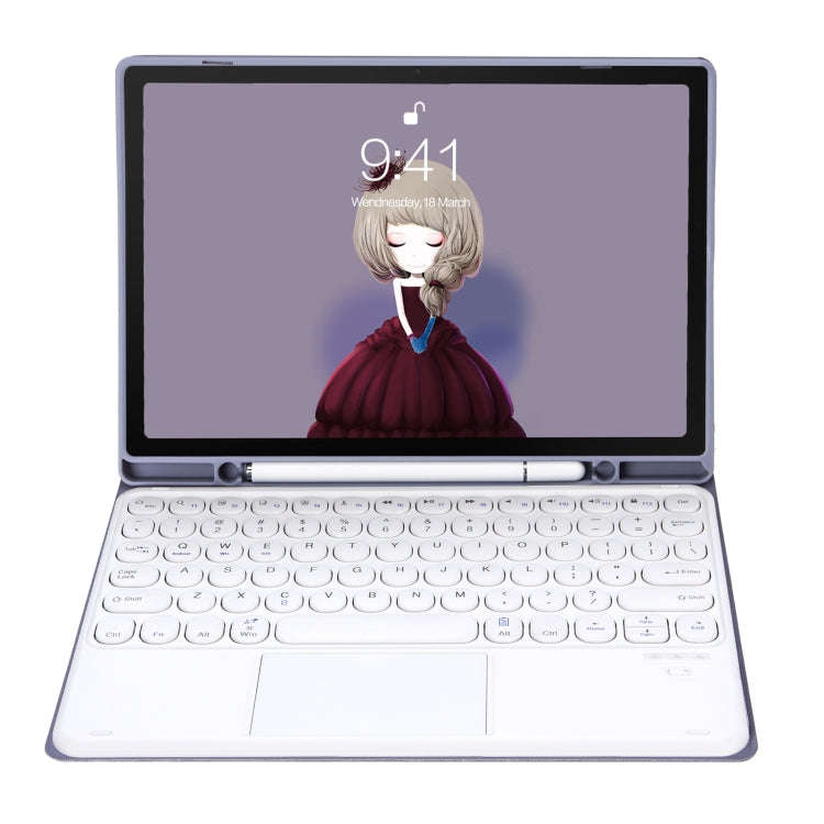 YT098B-A Detachable Candy Color Skin Feel Texture Round Keycap Bluetooth Keyboard Leather Case wi...