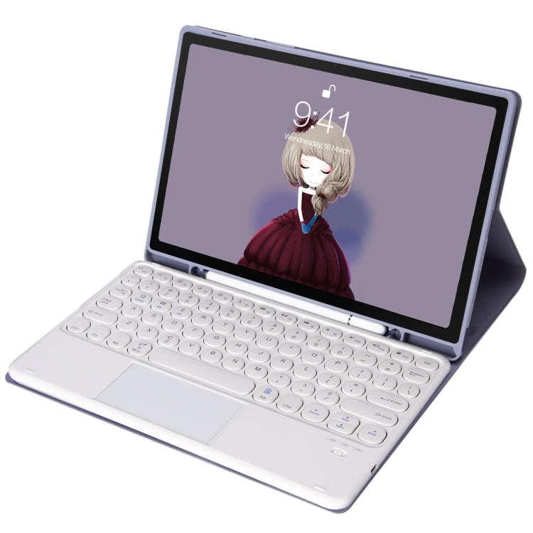 YT098B-A Detachable Candy Color Skin Feel Texture Round Keycap Bluetooth Keyboard Leather Case wi...
