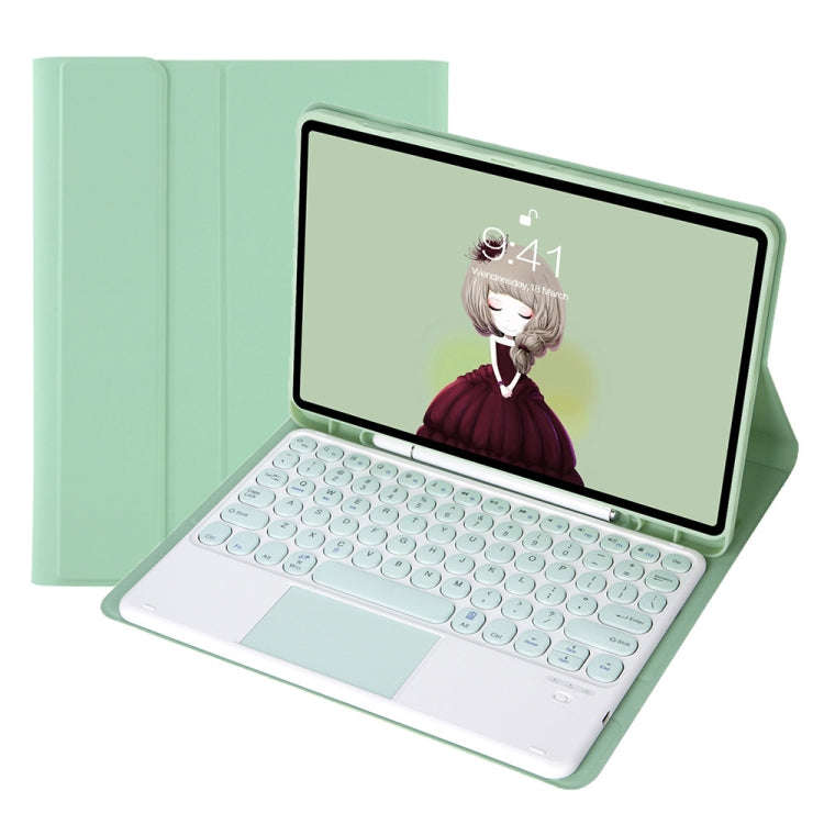 YT098B-A Detachable Candy Color Skin Feel Texture Round Keycap Bluetooth Keyboard Leather Case wi...