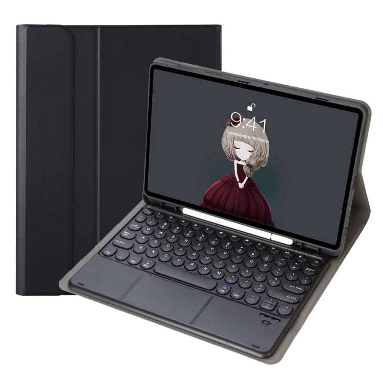 YA098B-A Detachable Lambskin Texture Round Keycap Bluetooth Keyboard Leather Case with Touch Cont...